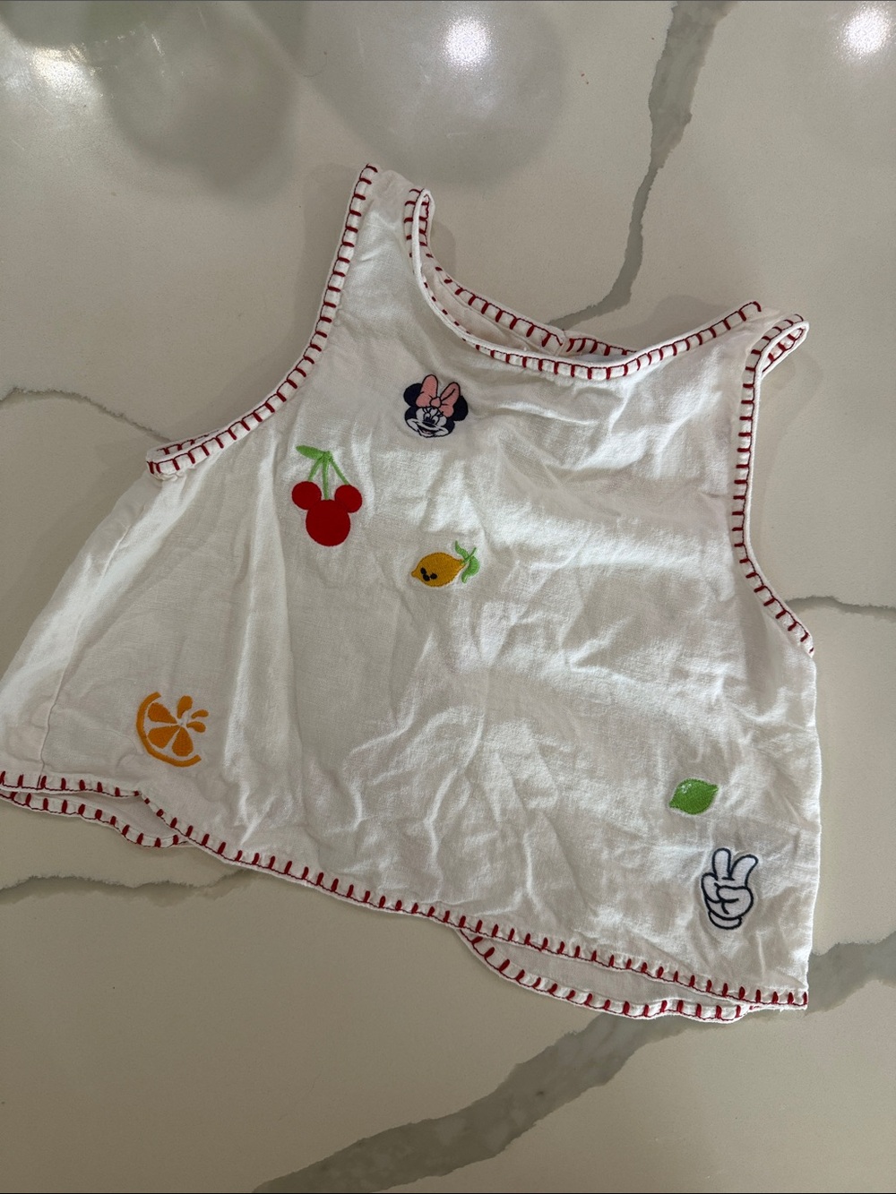 White Tank Top with Minnie Mouse & Fruit Patches BNWOT